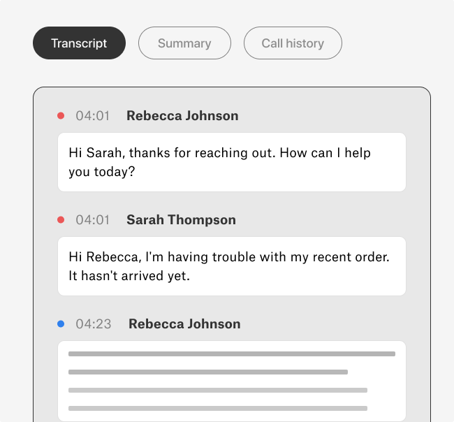Transcript summary call history screenshot